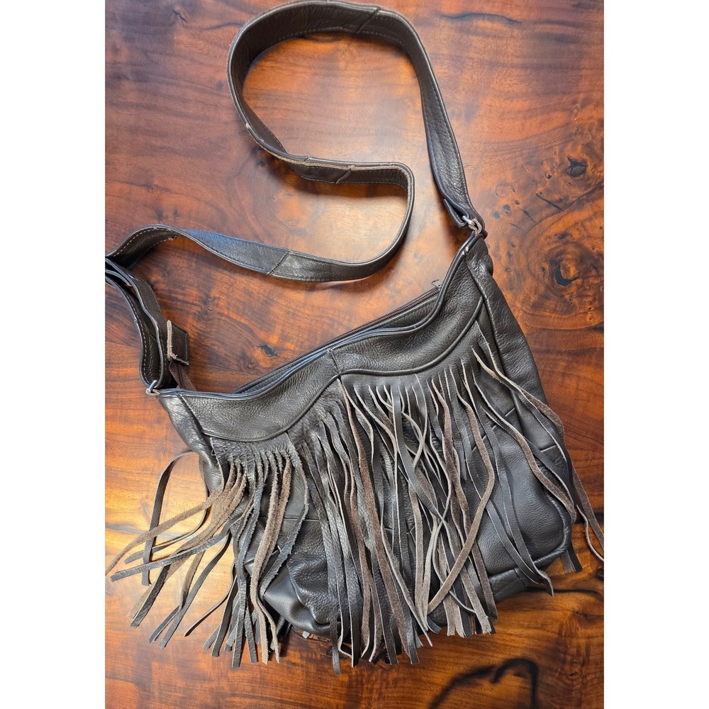 Genuine Leather Fringe Crossbody Festival Boho Western Tassel Hobo Indiesleeze